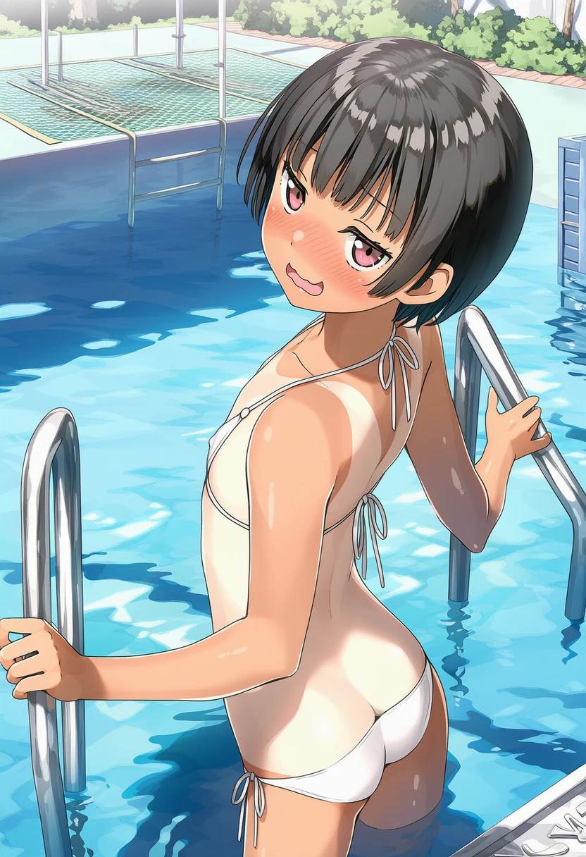 中川なおこはゆっくりとプールに入ろうとしてる