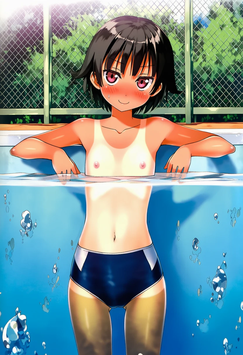 中川なおこは男の子水着でプールの中