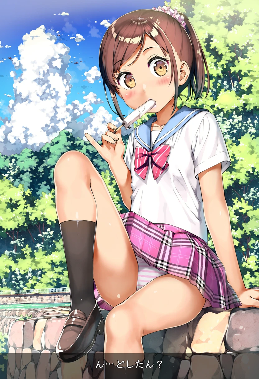 深星まどかは石段の上に座ってパンチラ